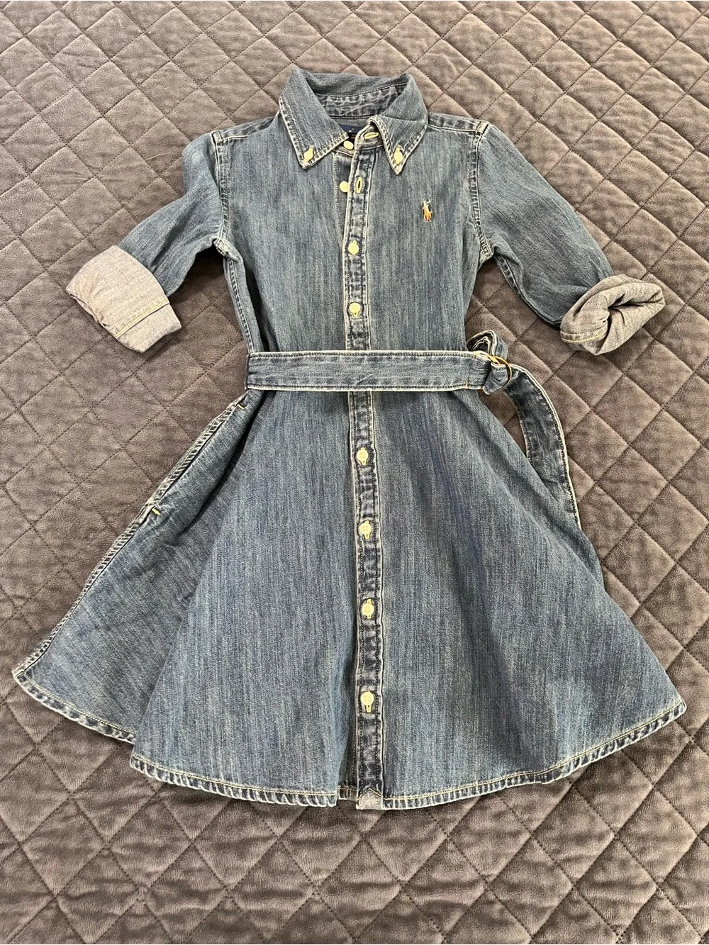 Polo Ralph Lauren Denim Dress Little Girls Size 5 Button Front Preppy Belted E